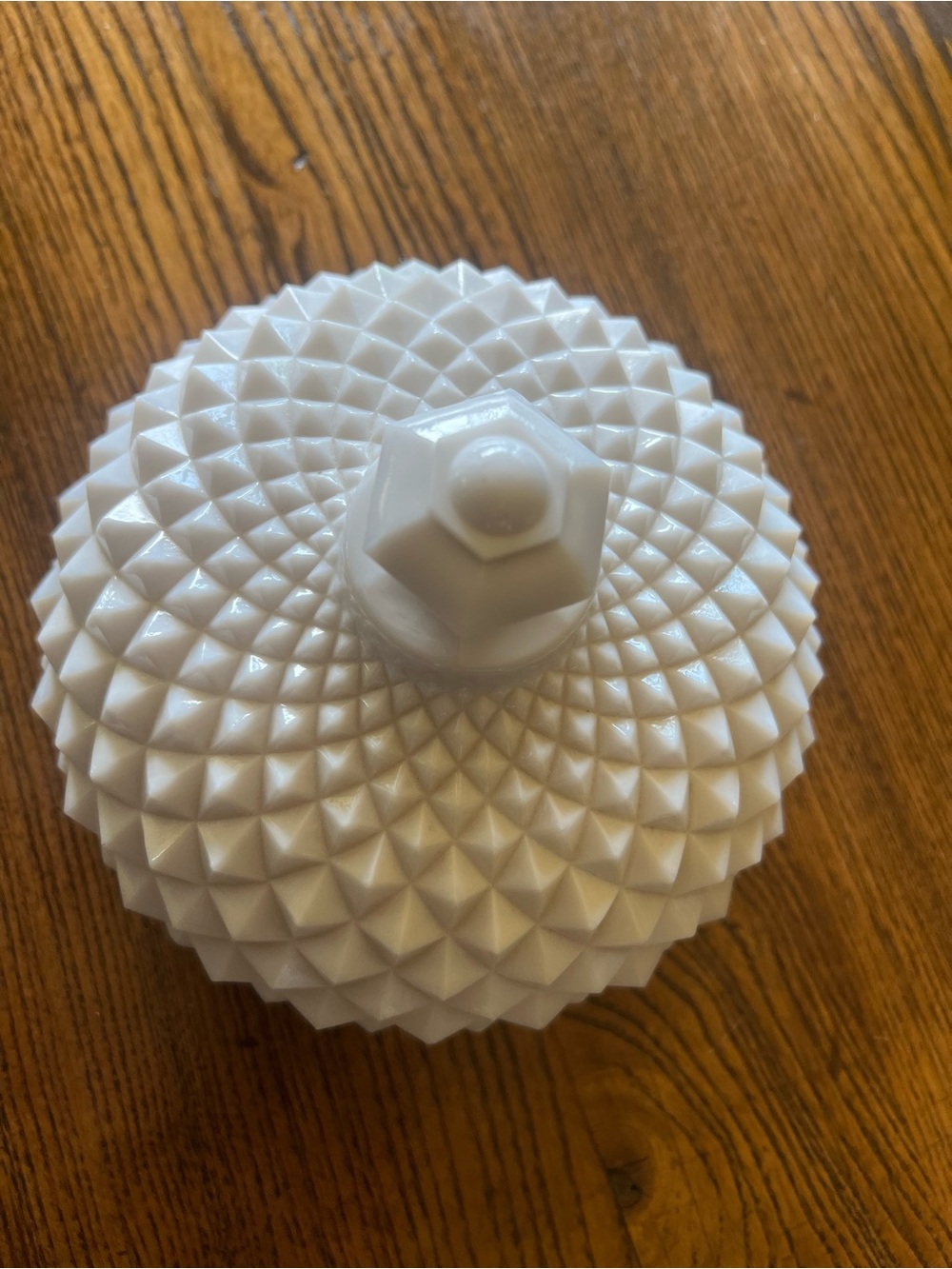 White Textured Hobnail Glass Covered Dish
